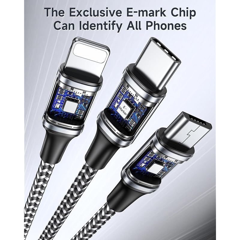 [100 Вт] RAVIAD 3 в 1 короткий кабель для зарядки 50 см USB Type C мультикабель PD 100 Вт кабель USB-C для быстрой зарядки Может питать 3 устройства одновременно тип C (100W)