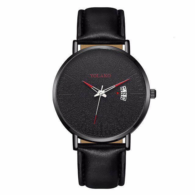 YOLAKO брендовые стильные минималистичные мужские часы с кожаным ремешком, часы с календарем в британском стиле, простые кварцевые часы Erkek Kol Saati