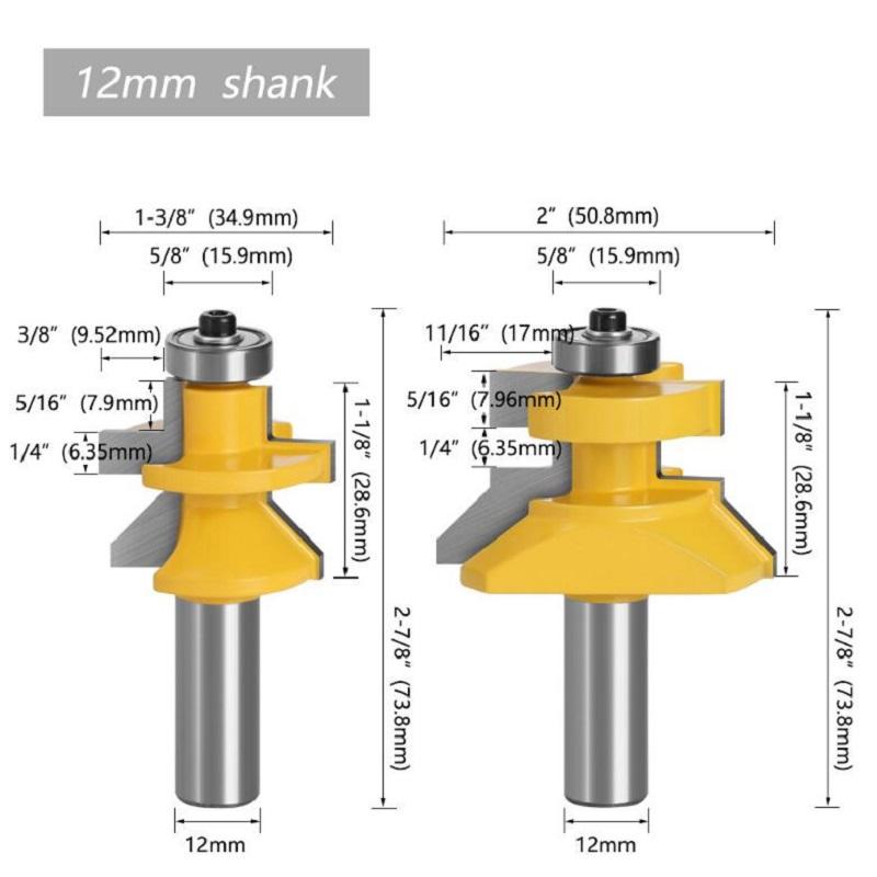 Набор фрез с V-образным пазом и язычком, 2 шт., набор фрез с хвостовиком 8 мм, 1/2 дюйма, 12 мм, деревообрабатывающий резак