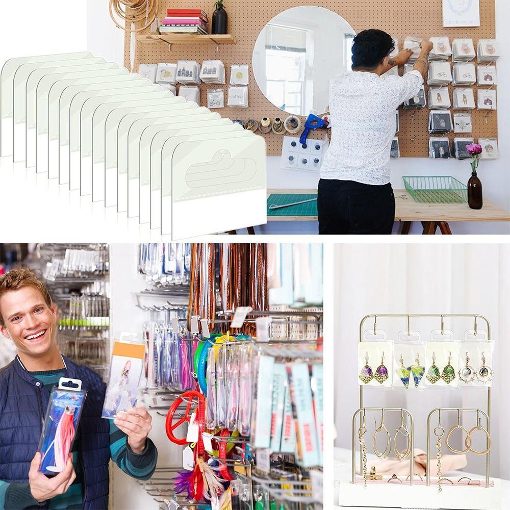 100PCS Self-Adhesive Plastic Hanging Tags PET Plastic Retail Packaging Hook Retail Display