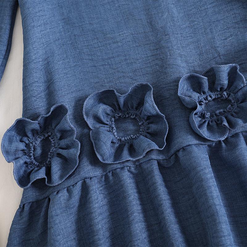 Платье для девочек Осень Новое Корейский стиль Западный стиль Кружево Длинный рукав Сладкая юбка Трехмерный цветок Платье принцессы