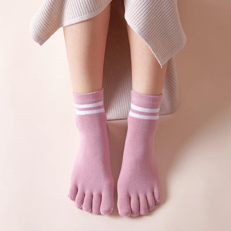 1Pairs Kids Toe Socks Striped Cotton-finger Socks for 4-12T Children Boys Girls Casual Five Toes Tennies Breathable Short Socks
