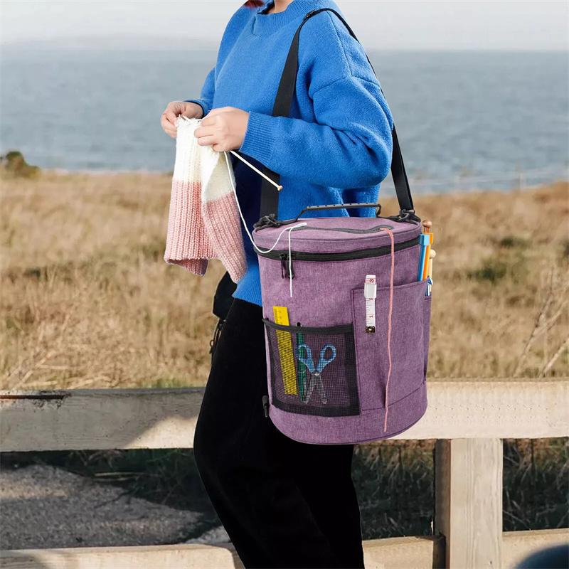 Knitting Tool Storage Bag Yarn Crochet Organizer Tote Bag Large Capacity Portable With Front Yarn Needles Hooks Pocket