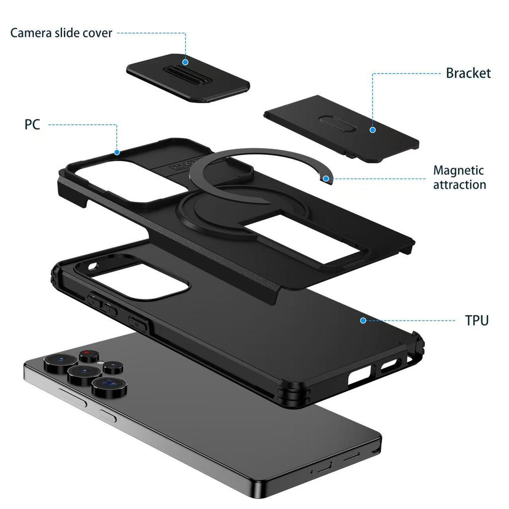 Armor Shockproof Magnetic Case For Samsung Galaxy S25 S24 Ultra Plus FE A56 A36 A26 A17 A16 Lens protect stand For Magsafe Cover