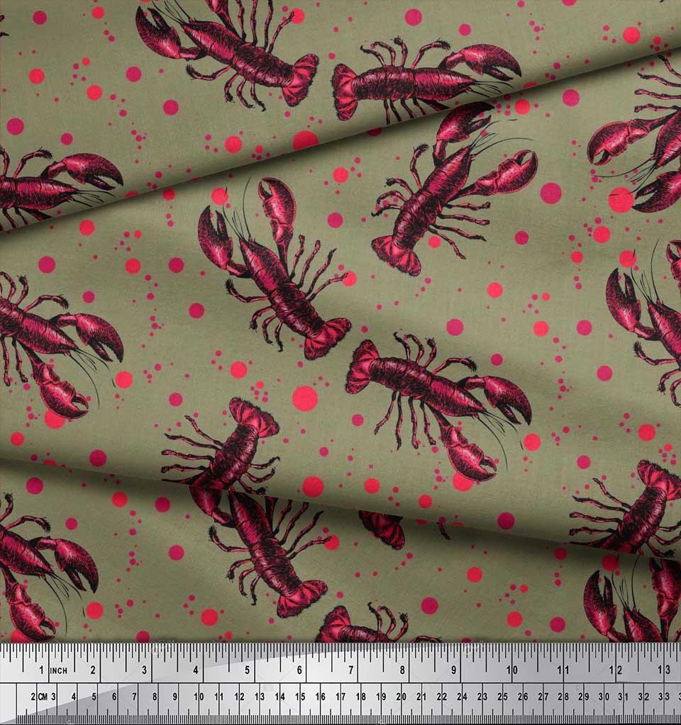 Soimoi Японская креп-сатиновая ткань в горошек и лобстер с океанским принтом, 42 дюйма по метрам