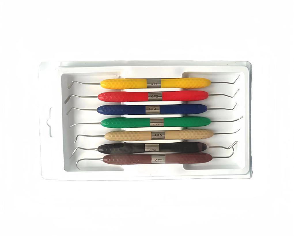 7 шт./набор Стоматологический набор для пломбирования смолой Пластиковый Дресер с силиконовой ручкой Набор для эстетической реставрации Инструмент шпатель для смолы