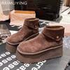 Замшевые женские зимние ботильоны на платформе, дизайнерские короткие плюшевые туфли на среднем каблуке, новый бренд 2025 года, теплые, удобные, зимние ботинки для женщин