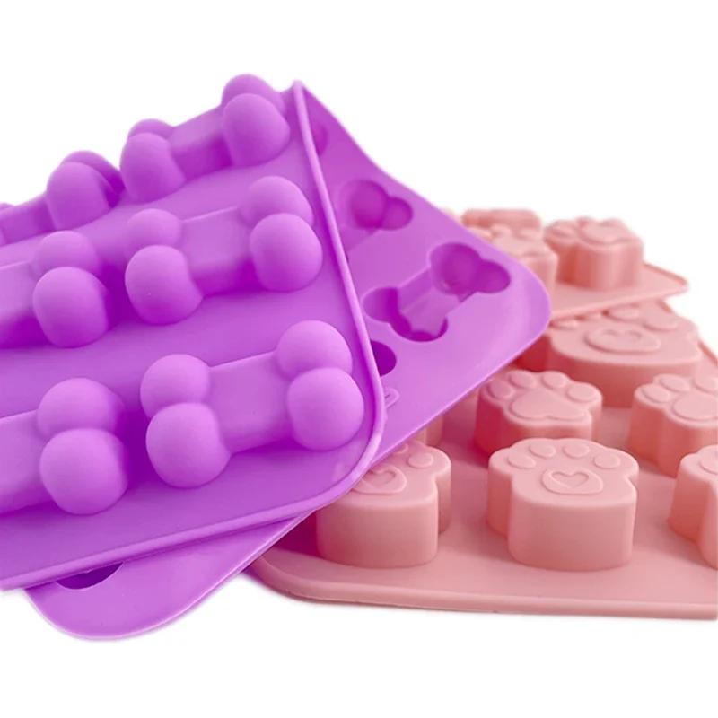 Cartoon Dog Cat Paw Pink Silicone Cake Molds for Food Supplement Biscuit Jelly Fondant Chocolate Baking Pan Ice Tray