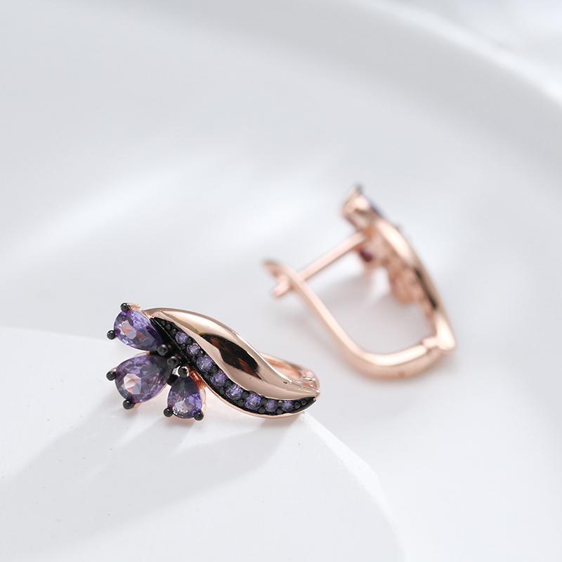 Модная цветочная текстура с черным краем, фиолетовые серьги из циркона, женские готические украшения