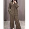 Women's 2 Piece Set Fashion Office Lady Cotton Linen Long-sleeve Casual Loose Wide-leg Pants Suit Spring Summer Autumn Women Sets Four Seasons