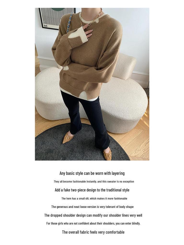 Синан французский стиль Ленивый вязаный свитер SN2166 - Двухкомпонентная вязка, коллекция Осень/Зима