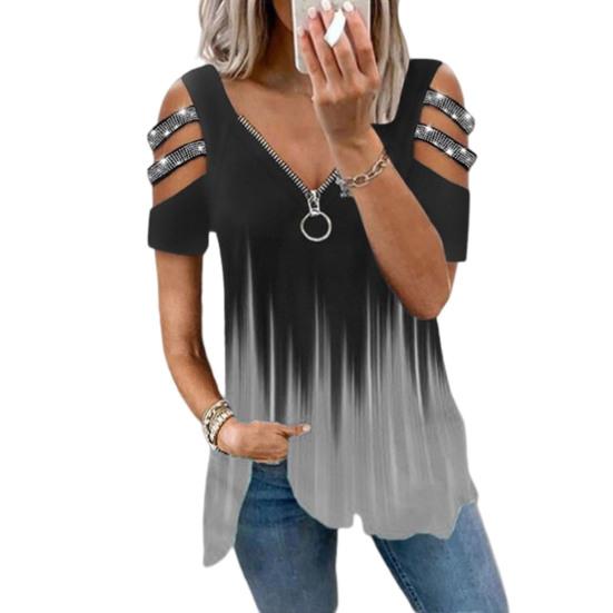 Женская футболка с открытыми плечами и стразами с короткими рукавами, большие размеры