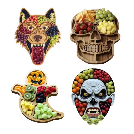 Halloween Charcuterie Board Wooden Serving Tray with Spooky Theme Cheese Appetizer Platter for Parties Unique Gift for Food Lovers
