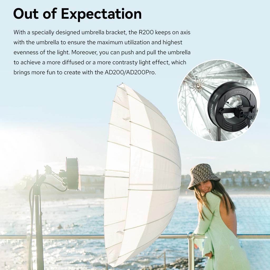 Godox R200 Ring Flash Head for Godox AD200  AD200Pro Flash 200Ws Flash Power Built in 10W Modeling Lamp 3 Level