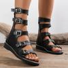 Sandalias De Punta Abierta Para Mujer, Zapatos De Gladiador Planos Con Cremallera Trasera Romana, Informales Para Exteriores,