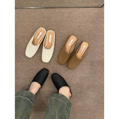 Плоские тапочки в стиле ретро с плетеной сумкой на голову, женская обувь, новинка 2024 года, летние сандалии с одной педалью Muller