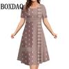 Fashionable Women's Dress, Retro Ethnic Style Round Neck Short Sleeved Summer Dress, Women's Loose Casual Plus Size Bohemian Dress