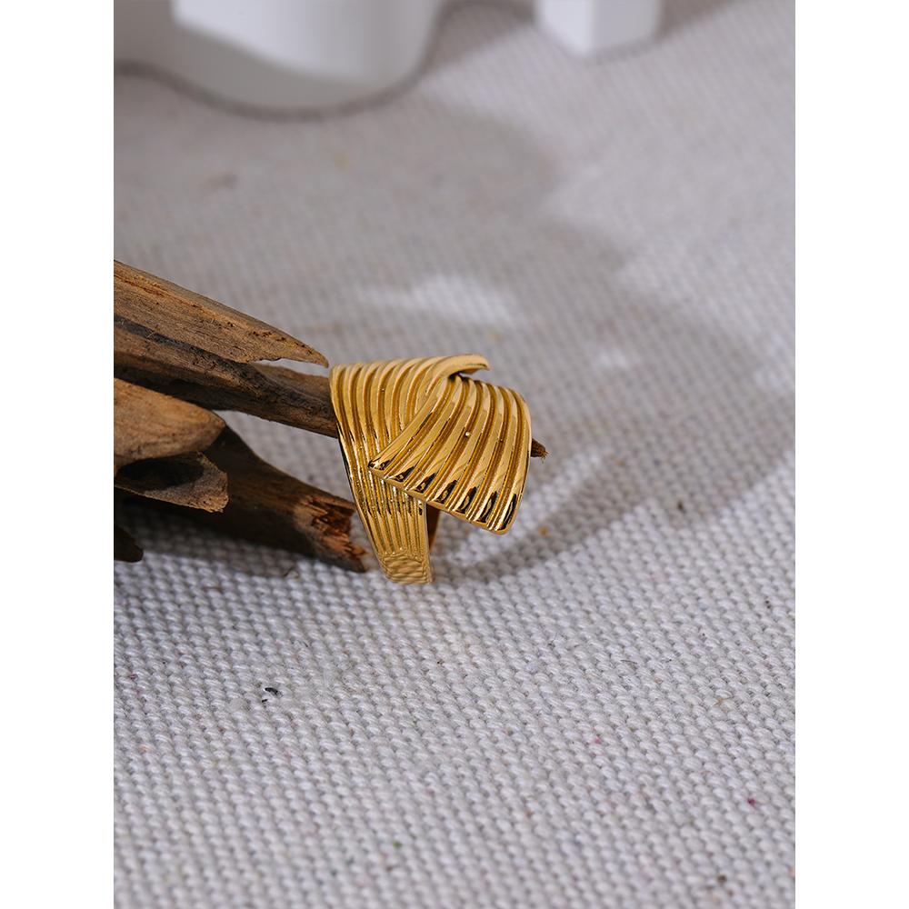 Yhpup New Stainless Steel Metal Geometric Golden Wide Ring Statement Texture 18K PVD Plated Attractive Jewelry Bijoux