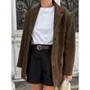 Fashion Brown with Double Pocket Blazer Jacket Woman Single Breasted Long Sleeve Short Coat Lady Autumn High Street Outwear