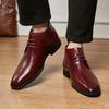 High End Luxury Brand Wine Red Men's Banquet Dress Shoes Lace Up Pointed Men's Business Shoes Winter Trend Ankle Boots