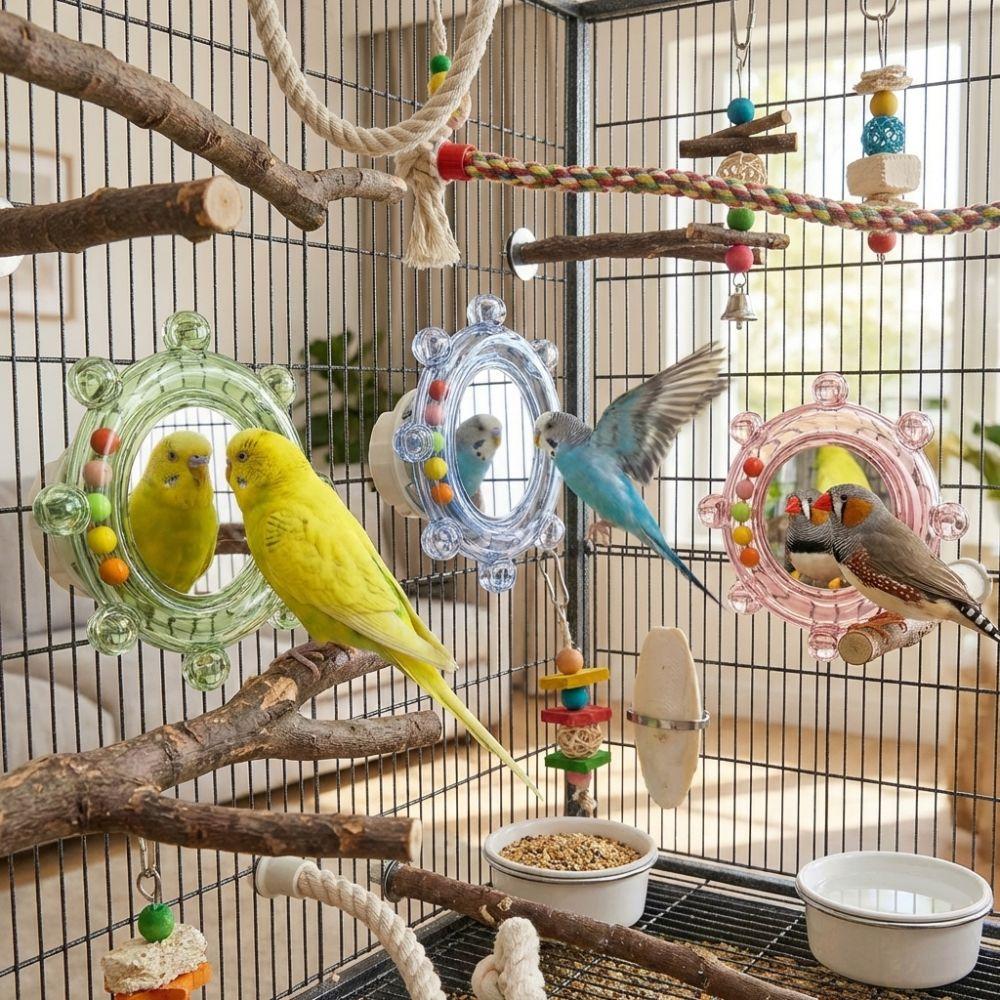 Wear-Resisting Bird Mirror Perch Colorful Ball Bird Flying Saucers  Bird Supplies