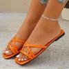 Модные оранжевые сандалии на плоской подошве для женщин, кожаные, роскошные, повседневные, летние, нескользящие шлепанцы, женские, с открытым носком, квадратным носком, для улицы, пляжные шлепанцы