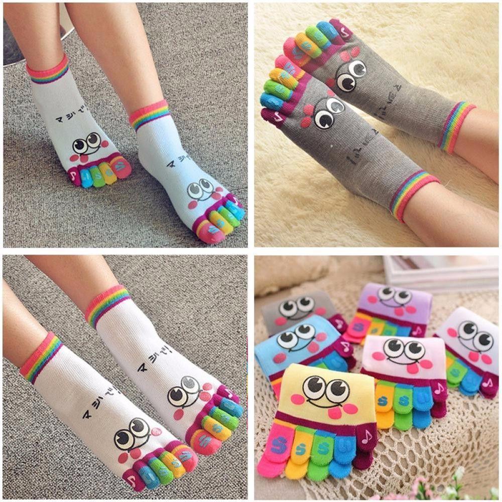Color Random Cute Sports Trainer Five Finger Toe Socks Cotton Cartoon Smile