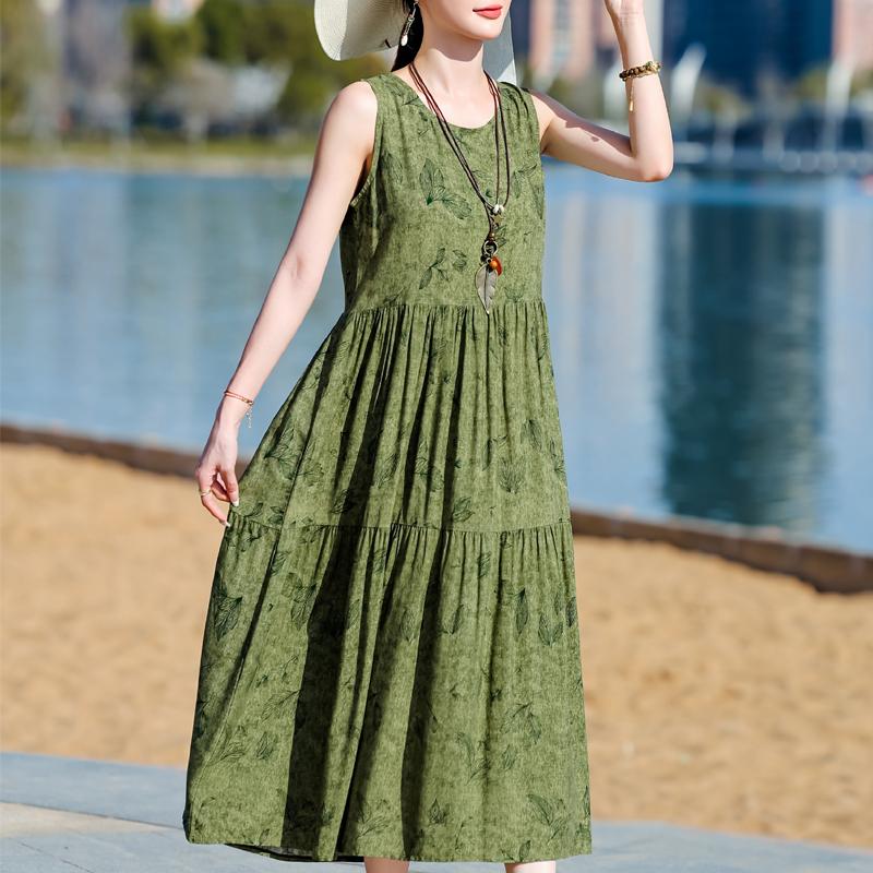 Плюс Размер Элегантное Женское Летнее Платье Повседневное Свободное Длинное Платье Без Рукавов Женская Винтажная Одежда