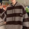 Модные ретро толстовки с капюшоном Осень Зима Базовые полосатые Мужская одежда Повседневные свободные Контрастные цвета Вязаные худи