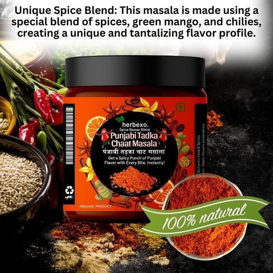 Herbexo Punjabi Tadka Chaat Masala I Мгновенный пряный вкус пенджабской кухни в виде Chaaat Masala I универсальная приправа для картофеля фри, кукурузы, салатов, фруктов.