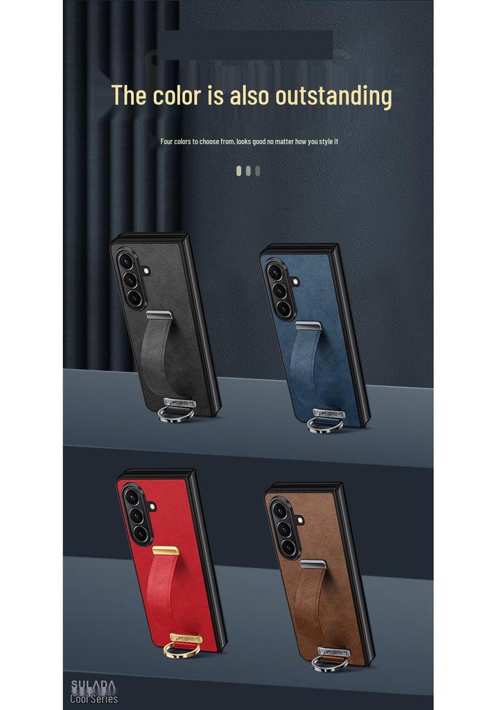 Чехол-подставка с текстурой кожи и ремешком на запястье для Samsung Z Fold7/6/5