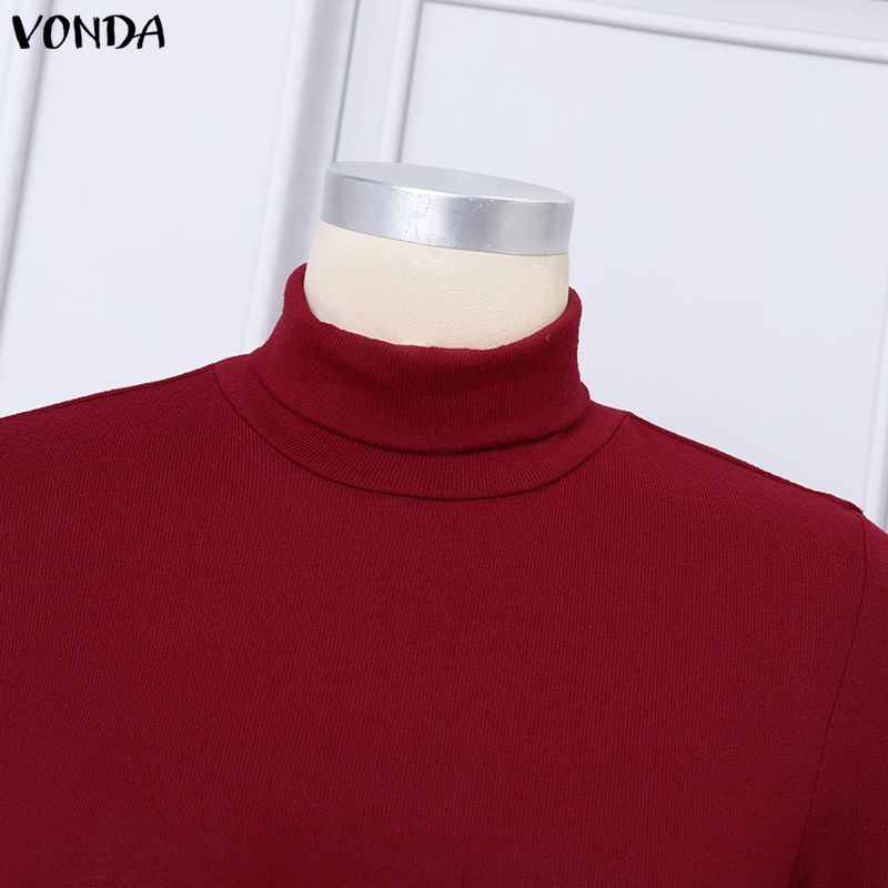 VONDA Женские повседневные топы-блузки с высоким воротником и длинным рукавом, прилегающие, теплые, майки