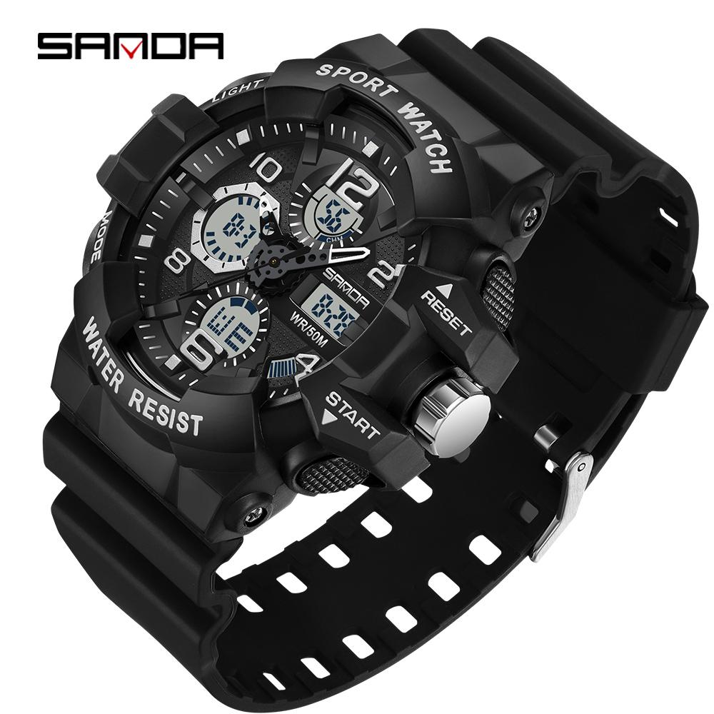 Sanda Watch Молодежные многофункциональные мужские водонепроницаемые ночные спортивные универсальные электронные часы для активного отдыха