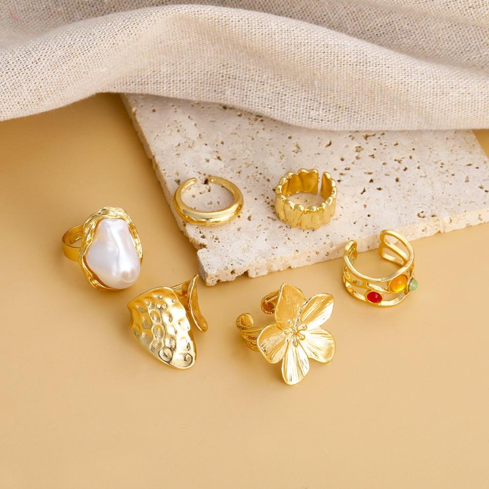 6 шт./компл. Сплав Гальваническое покрытие Преувеличенные Кольца Необычный Дизайн Кольцо в стиле барокко Роскошные Аксессуары