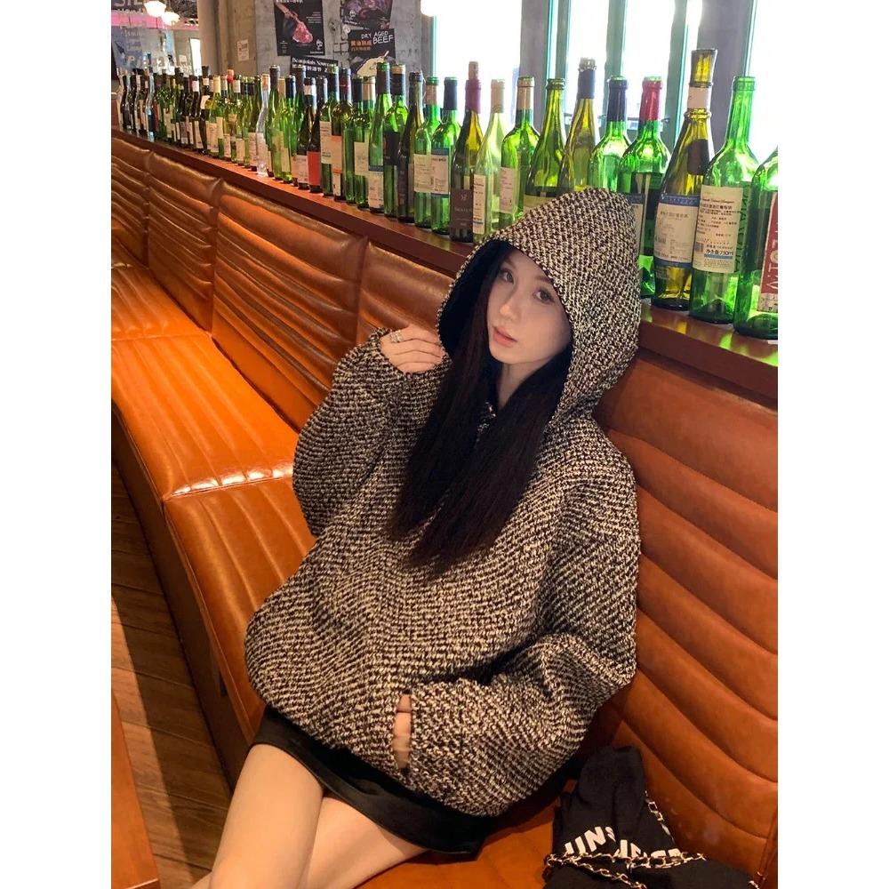 Woman Tops Baggy Autumn and Winter Hoodies Cold Hooded Tweed Sweatshirt for Women Loose Warm Thick Nice Color Sport Y 2k Vintage