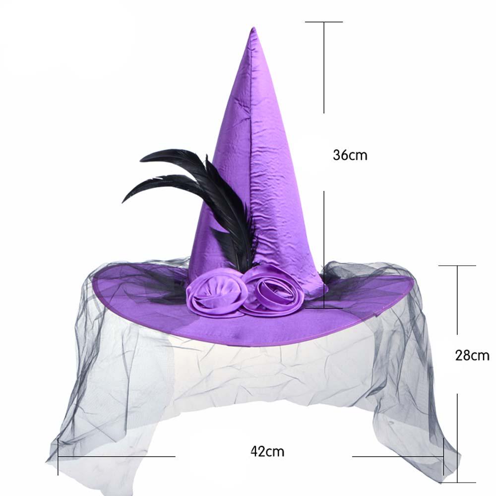 Large Special Design Feather Men Women Rose Flower Ruched Witch Hat Cloth Pumpkin Cap Wizard Hat