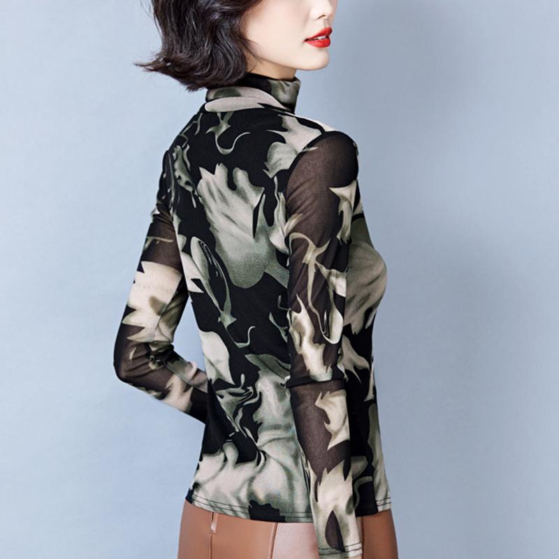 Футболка с длинными рукавами и полуводолазкой из сетки для женщин, зимняя, новая, плюшевая, утолщенная, нижняя рубашка, топ в китайском стиле