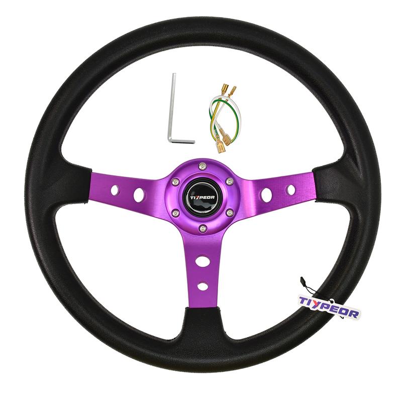Tiypeor Universal PU Material 14inch 350mm Electroplating Bracket Steering Wheel for Car Volante