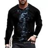 Flame Skull 3D Printed Streetwear Men's T-Shirts Long Sleeve Round-Neck Horror Halloween Man Tops Loose Gothic Round-Neck Tees