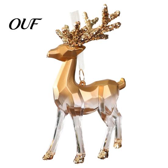 Xmas Tree Decorations with Lanyard 3D Reindeer Christmas Ornament, Glitter Sequins Plastic Elk Hanging Seasonal Party Decoration for Holiday