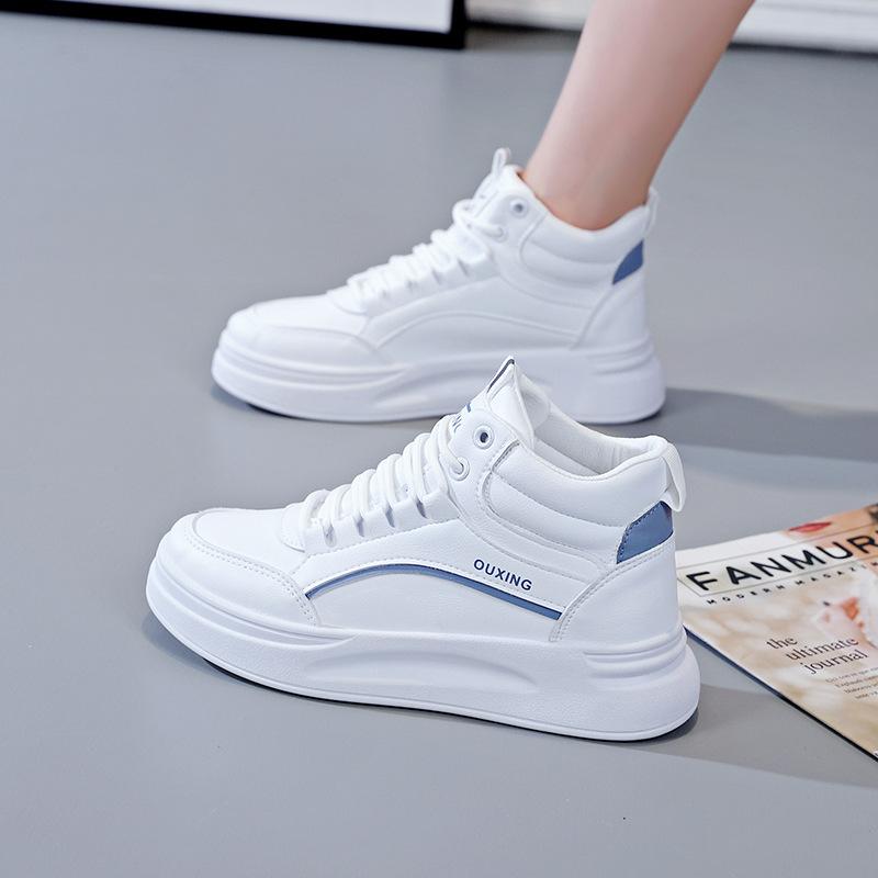Весна и осень, новая версия, маленькие белые туфли с высоким берцем на толстой подошве, женские модные повседневные студенческие кроссовки для бега, женские туфли для скейтбординга