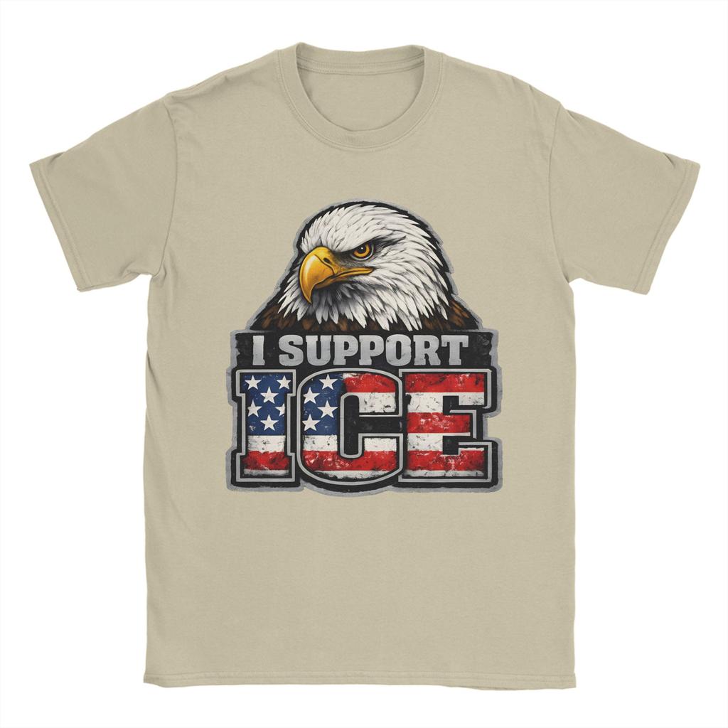 Unisex TShirts I Support ICE Patriotic American Flag Bald Eagle Novelty Pure Cotton Tees Short Sleeve T Shirt O Neck Clothes Gift