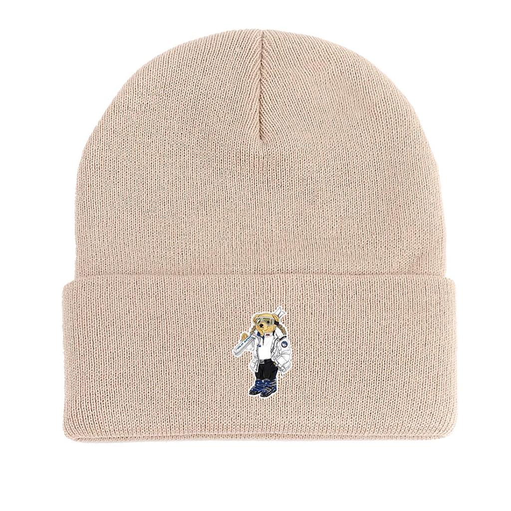 Ski Bear Winter Knit Cap Beanie, Animal Woman Cap Stretchable Stretchy Sporting Gorro Knitted Hat Beanie