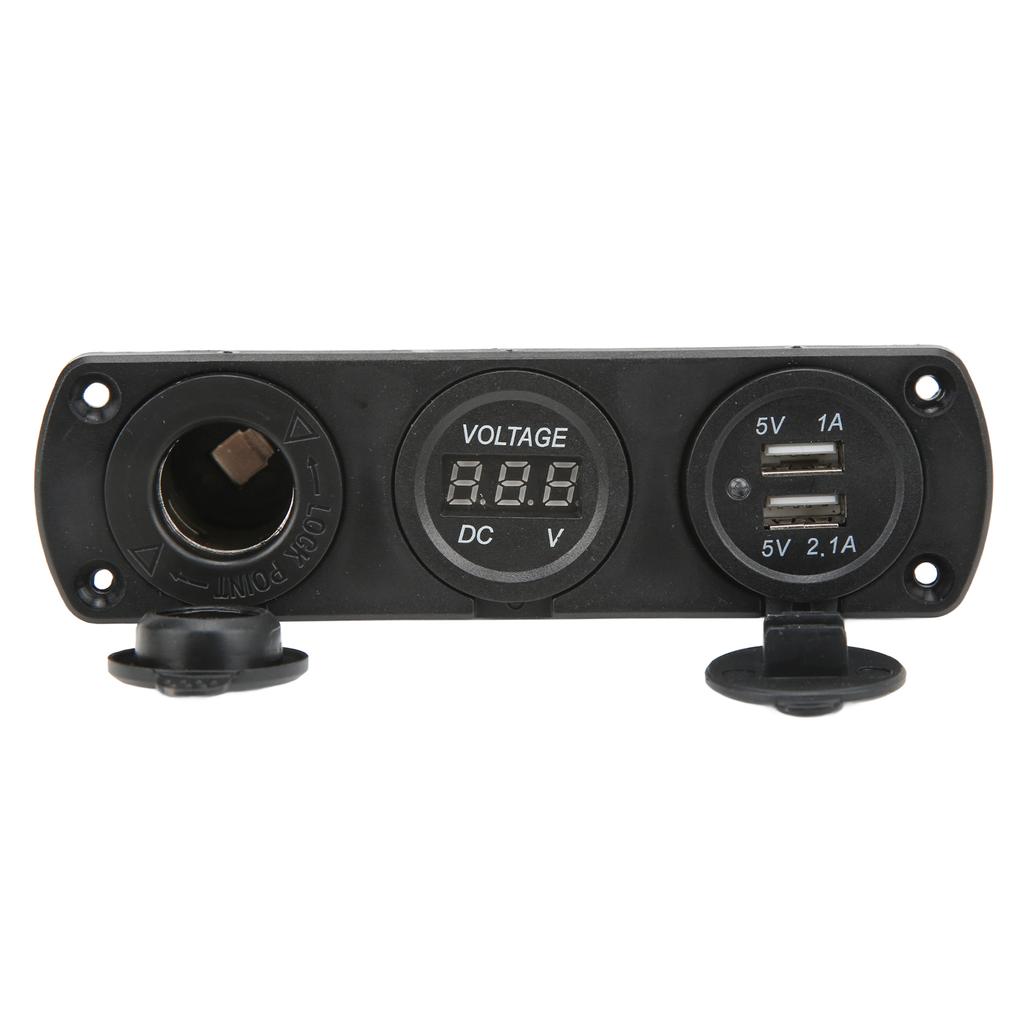 3 In 1 Charger Socket Panel Dual USB Outlet Panel Cigarette Lighter Socket LED Digital Voltmeter