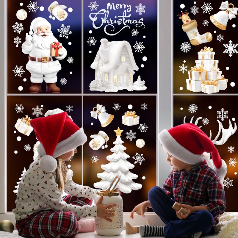 9 шт./компл. Рождественские наклейки на окна, новогоднее украшение для дома, Санта-Клаус, рождественская елка, снежинка, стеклянная наклейка, подарки Navidad