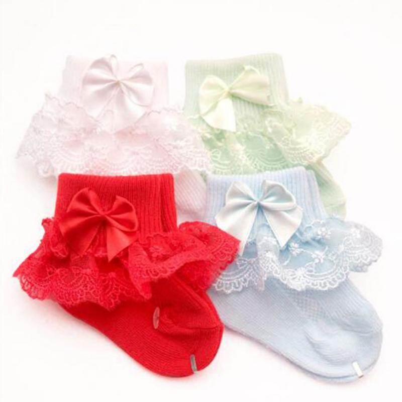 4Pair/lot New lace bow short socks newborn baby socks