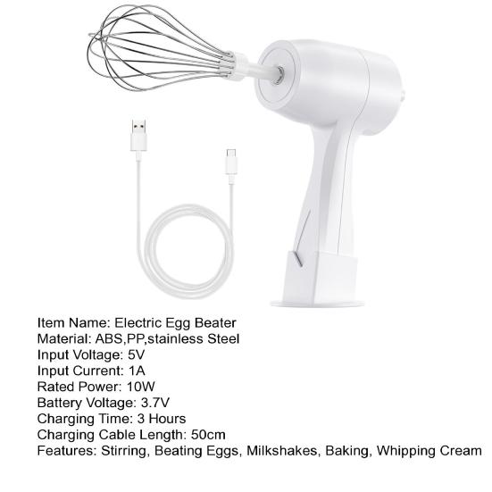 Electric Hand Mixer Cordless Rechargeable Egg Beater Handheld Egg Whisk Kitchen Tool for Baking Cooking