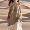 Летние женские повседневные свободные модные пляжные платья без рукавов с V-образным вырезом