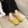Французские ретро туфли-лодочки для женщин на весну 2025 года, с мягкой подошвой, желтые туфли на плоской подошве
