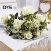 Colorful Artificial Rose Bouquet with Green Leaves Curly Edge Realistic Reusable Non-withering Home Wedding Party Bridal Faux Flower Decoration